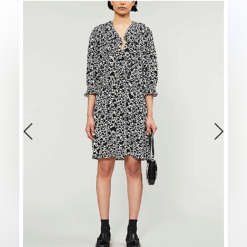 Zadig & Voltaire Women’s Black Heart Dress 100% Silk Ruffle Neckline Size XS